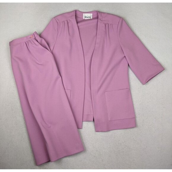 VINTAGE WOMEN'S LILAC LAVENDER PURPLE SKIRT SUIT - DEVON - SIZE 14 - Picture 1 of 14